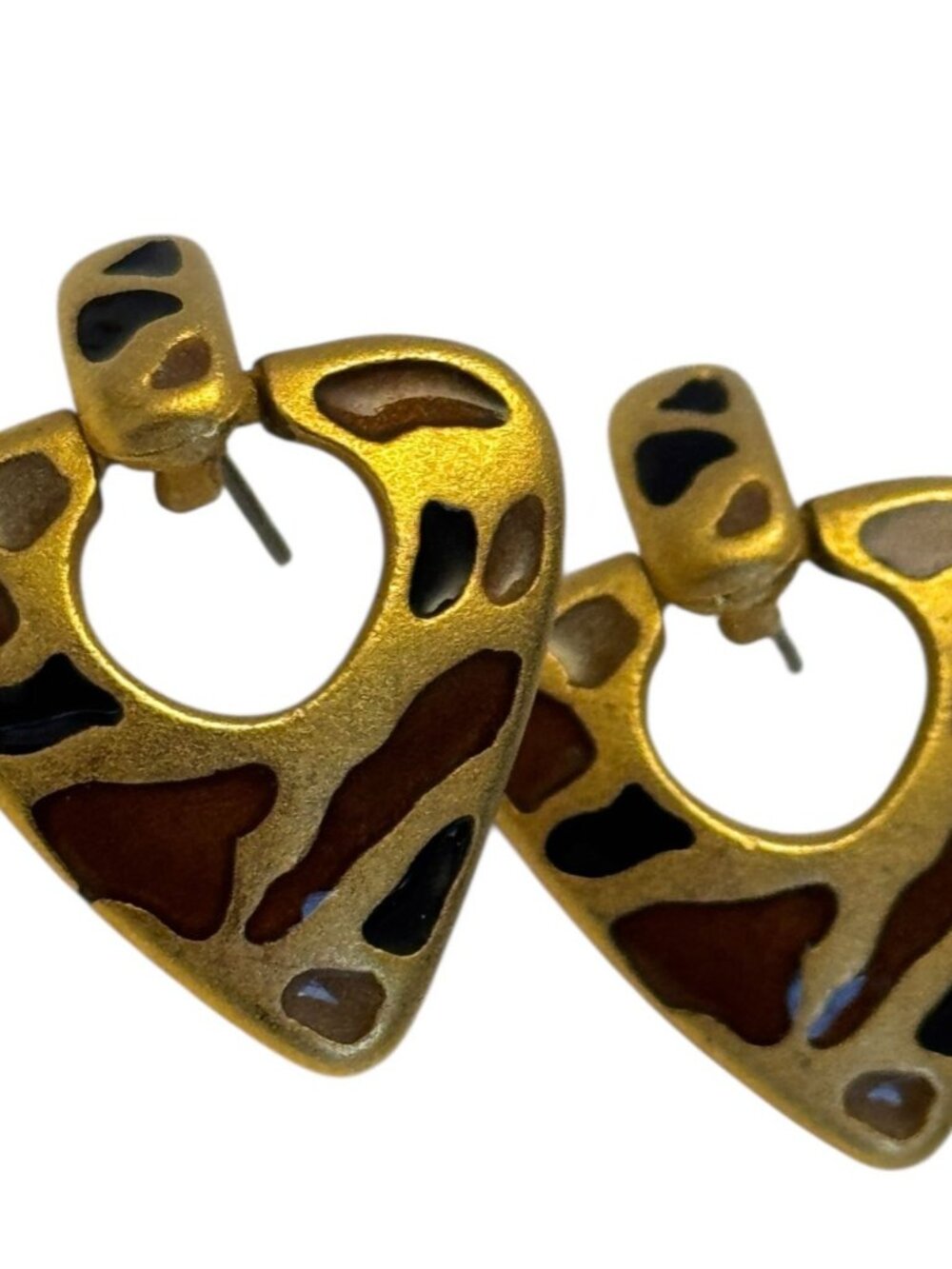 Cine Post Earrings Vintage Leopard Animal Print Triangle Enamel Accent Jewelry - Picture 2 of 9
